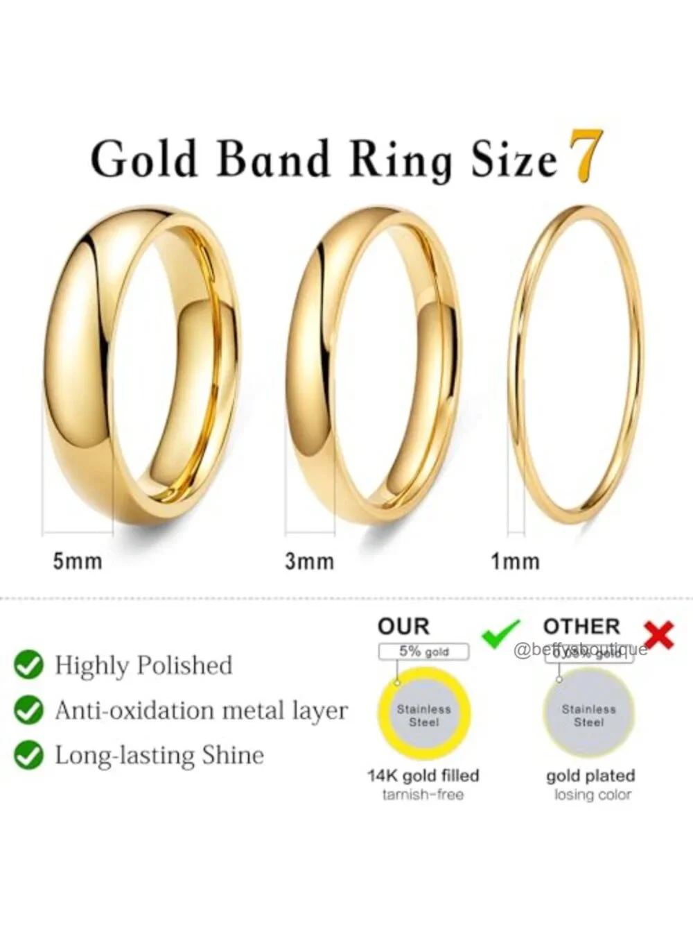 Gold Plated Stainless Steel Stackable Wedding Band Ring Set for Men Women